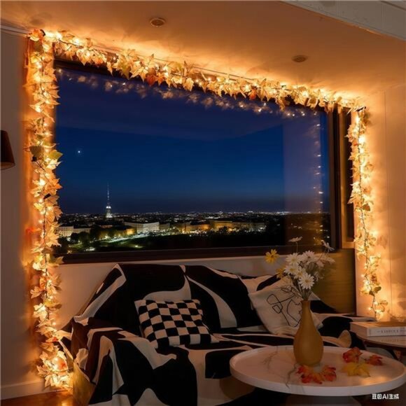 9Ft Fall Garland with Lights Plug in Fall Decorations for Home 50 White Bulbs - Picture 7 of 8